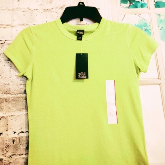 CROPPED SHORT SLEEVE NEON GREEN 100% COTTON T-SHIRT SIZE XS - Picture 3 of 7